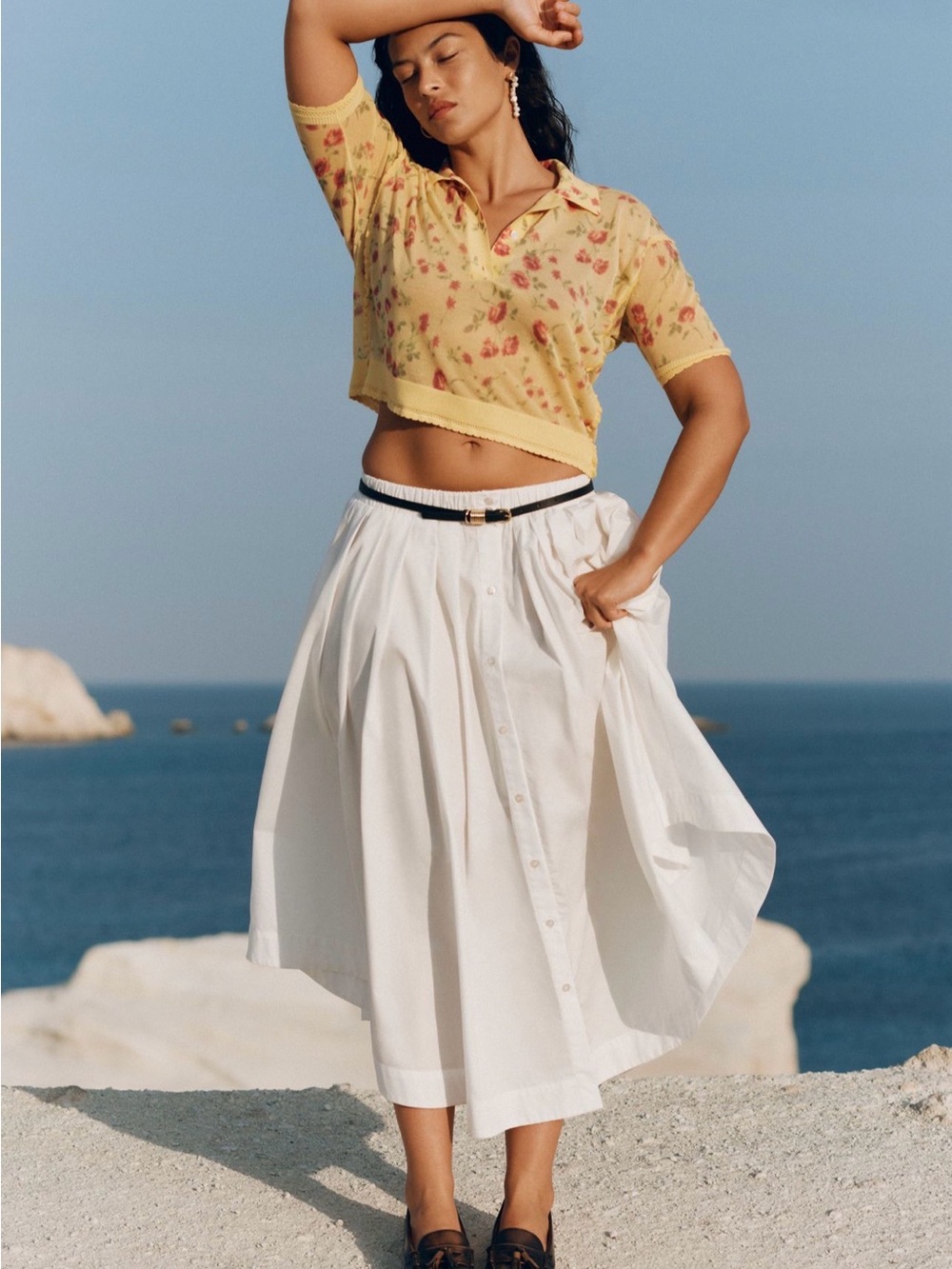 NWT Anthropologie Maeve White A-Line Button-Front Skirt Large